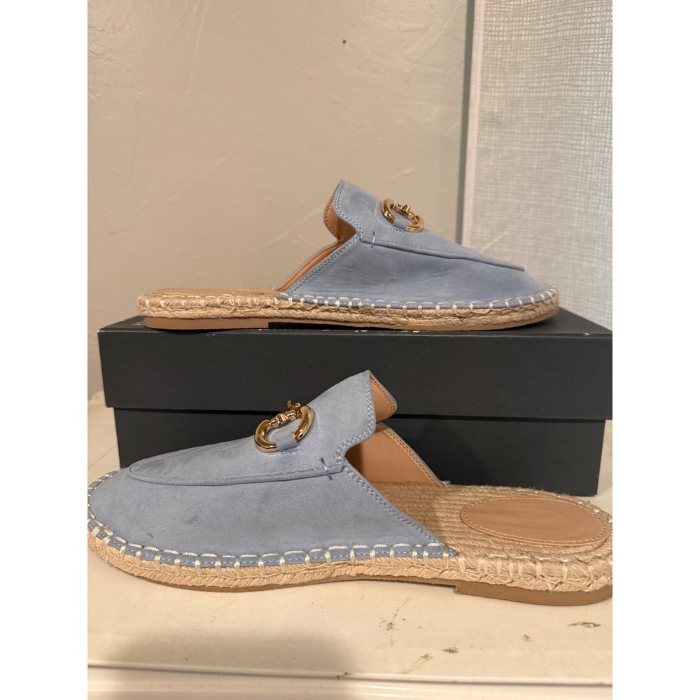 Boutique Espadrille Mules Women Size 10 Blue Suede Horsebit Buckle Flat Shoes